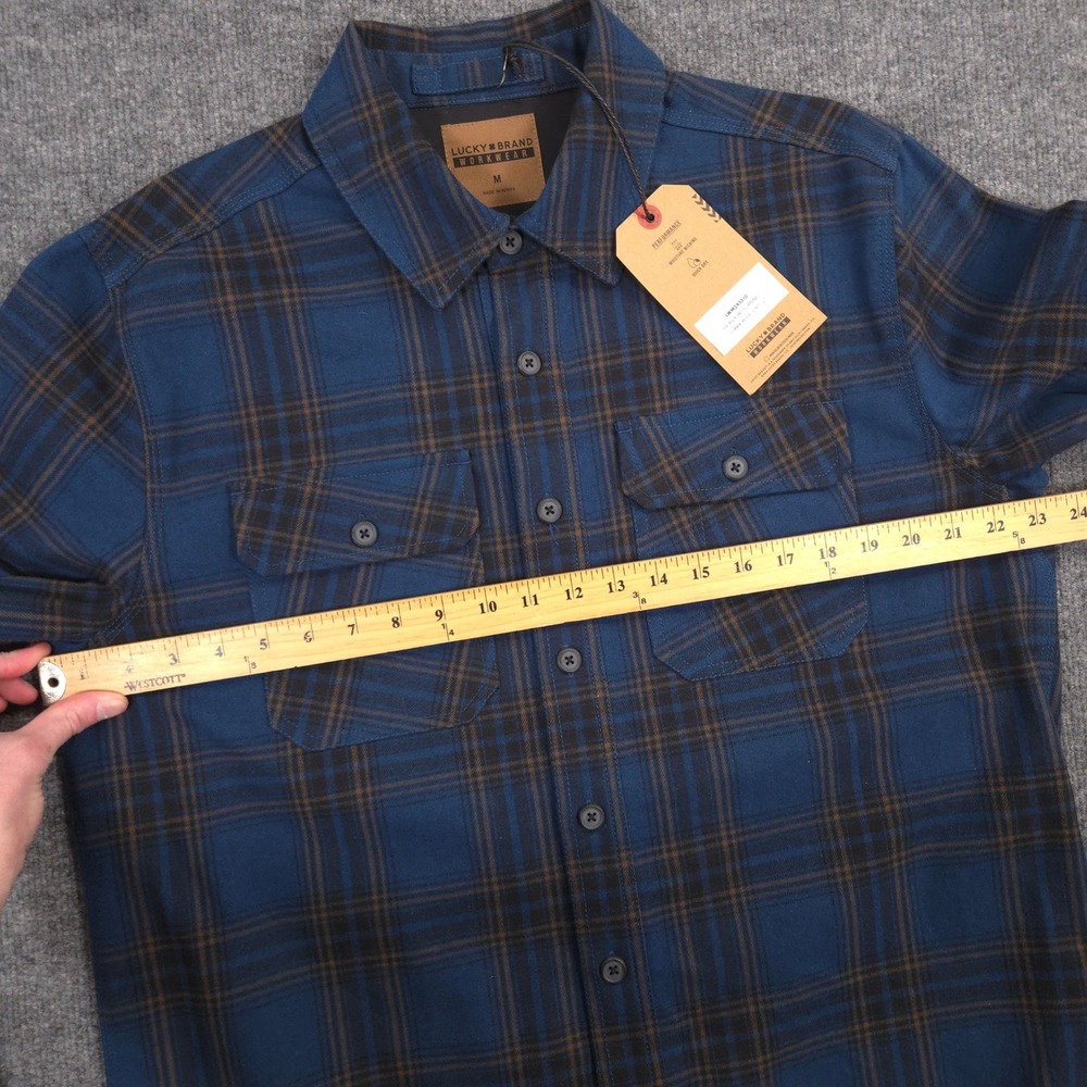 Lucky Brand Workwear Heavyweight Flannel Shirt Mens M Blue Plaid Performance NEW - Picture 5 of 9